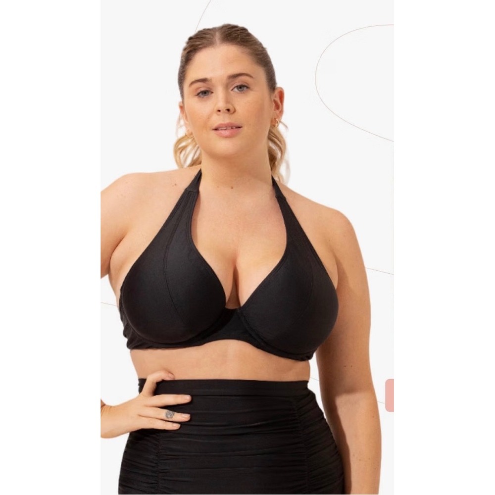 NEW Shapermint Essentials Black Full Coverage Halter Bikini Top 4XL Swimwear